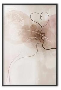 Poster: Intrecciati nei sogni - line art bacio coppia su sfondo astratto