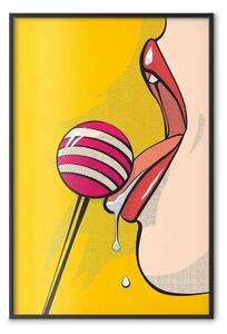 Poster: Lecca-lecca dolce - donna astratta che lecca lecca, sfondo giallo