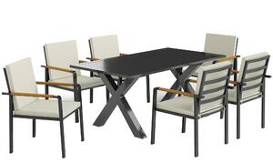 Outsunny Set di mobili da giardino per 6 persone, 6 sedie, 1 tavolo, resistente alle intemperie, 175 cm x 92 cm x 73 cm, Nero + Grigio | Aosom Italy