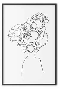 Poster: Sopra i fiori - line art astratto di una donna con fiori sulla testa