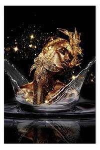 Quadro moderno Sogno dorato verticale - volto astratto di donna nell'acqua