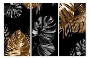 Quadro su tela Colori della giungla - primo vario (3-pezzo) - foglie di monstera