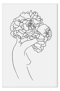 Quadro su tela Figura fiore - bianco e nero, sagoma lineare donne e fiori