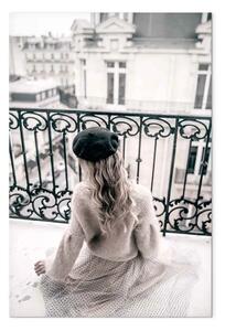 Quadro Sogno di maggio verticale - donna su un balcone a Parigi