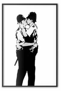 Poster: Kissing Coppers - due figure nere che si baciano, stile Banksy