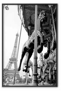 Poster: Parigi girante - paesaggio grigio di giostra con cavallo