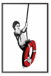 Poster: Ragazzo sull'altalena - ragazzo in bianco e nero su altalena