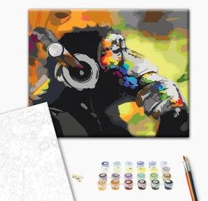 Quadro con numeri Scimmia colorata con cuffie
