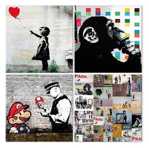 Quadro contemporaneo Banksy collage (4 pezzi)