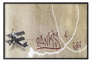 Poster: Biplano - mural di aereo e graffiti rossi su sfondo chiaro