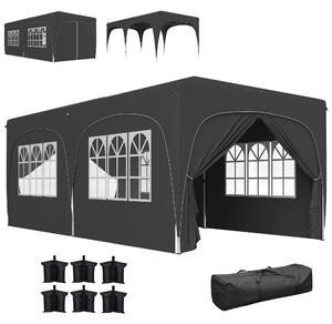 Outsunny Gazebo pieghevole 3 x 6m Pop Up, UPF50+ Altezza regolabile, con sacca di trasporto e sacchi di sabbia, grigio scuro | Aosom Italy