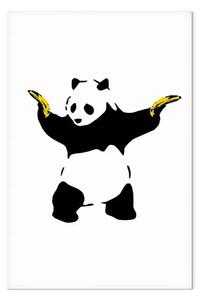 Quadro contemporaneo Panda con pistole verticale - animale esotico con banane