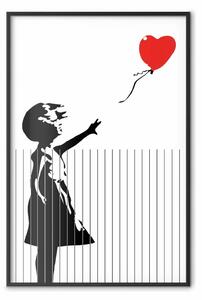 Poster: Banksy tagliato - ragazza in bianco e nero lascia palloncino rosso