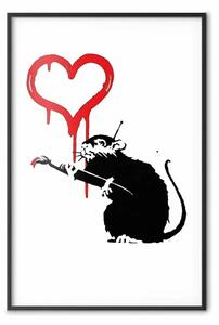 Poster: Topo d'amore - topo dipinge cuore rosso su muro bianco