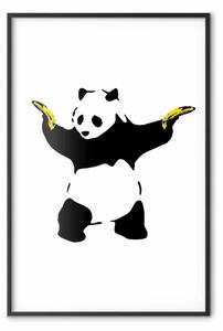 Poster: Panda con pistole - animale bianco e nero, banane, sfondo bianco