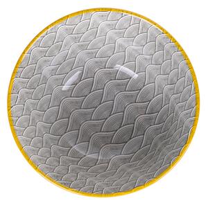 Ciotola tonda 12 cm in porcellana con doppio decoro e bordino giallo Confusion Grey
