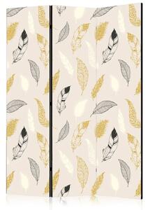 Paravento separè Piume dorate - composizione pattern in oro e grigio