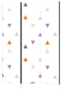 Paravento design Pioggia di triangoli - figure colorate su sfondo bianco