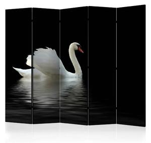 Paravento design Cigno bianco e nero II - uccello bianco su sfondo nero