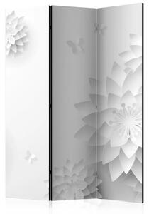 Paravento design Fiori orientali - astrazione in bianco e fiore e farfalla