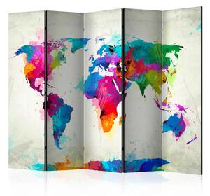 Paravento design La mappa della felicità II - mappa del mondo dipinta ad acquerello