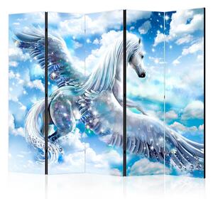 Paravento design Pegaso blu II - cavallo alato e cielo blu
