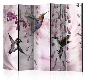 Paravento design Colibri volanti Rosa II - uccelli colorati nella natura