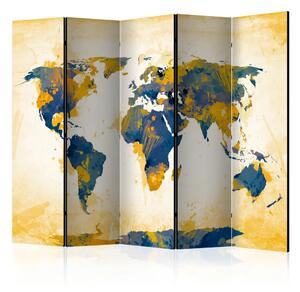 Paravento design Mappa del mondo - Sole e cielo II - mappa del mondo in giallo