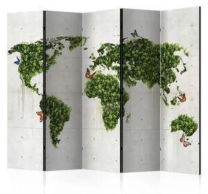 Paravento design Giardino delle farfalle II - mappa del mondo verde su sfondo di cemento