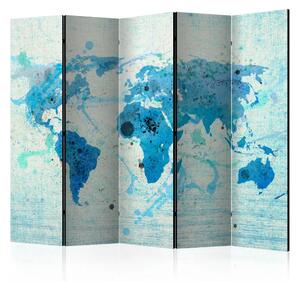 Paravento Navigazione e vela - Mappa del Mondo II - mappa blu dei continenti