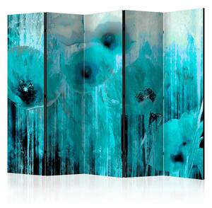 Paravento design Follia turchese II - astratto blu nei fiori