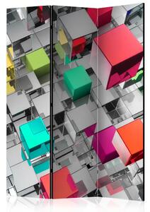 Paravento separè Colori del metallo - composizione con architettura astratta