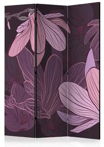 Paravento design Fiori sognanti - magnolie viola su sfondo uniforme