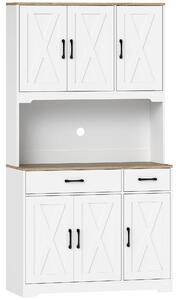 HOMCOM Credenza da cucina con 6 ante, 2 cassetti, piano di lavoro e ripiani regolabili 94x39,5x175,2cm Bianco | Aosom Italy