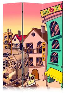 Paravento separè Mattina in città - architettura cartoonesca colorata
