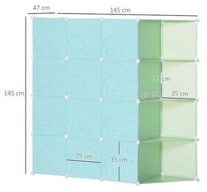 HOMCOM Mobile Scarpiera Modulare Salvaspazio a Fungo per Interni, 16 Cubi in Plastica PP e Acciaio, 145x47x145cm, Rosa e Blu