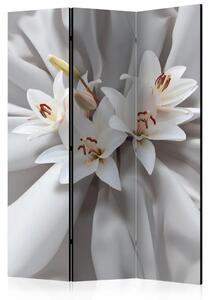 Paravento separè Lilium sensuali - illusione di fiori bianchi su uno sfondo di velluto