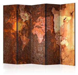 Paravento separè Metal Immersion II - mappa del mondo nei colori ruggine