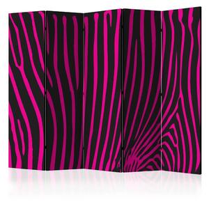 Paravento Motivo zebra viola II - motivo animale su sfondo nero