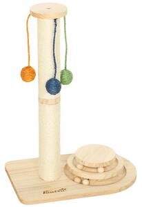 PawHut Palo Tiragraffi per Gatti Altezza 56,5 cm con 3 Palline Appese Legno Naturale | Aosom Italy