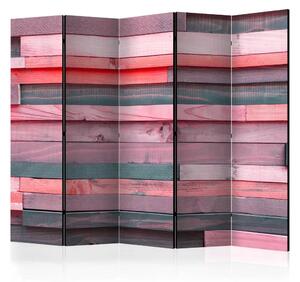 Paravento design Casetta rosa II - strisce di legno in tonalità rosa