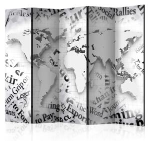 Paravento design Mondo dalle riviste II - astrazione con mappa del mondo e scritte