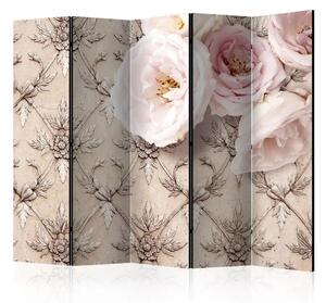 Paravento separè Romantic beige II - rose rosa chiaro su sfondo decorativo