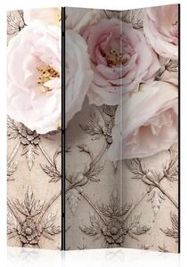 Paravento separè Romantic beige - composizione di rose su uno sfondo a motivi