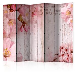 Paravento separè Fiori di melo rosa II - composizione romantica e luminosa