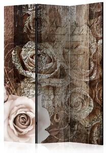 Paravento design Legno Antico e Rose - composizione floreale su legno