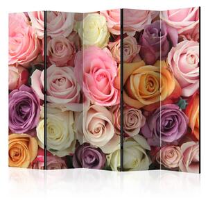 Paravento separè Pastel Roses II - romantico bouquet di fiori colorati
