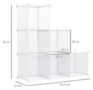 HOMCOM Scarpiera Modulare 6 Cubi, Design Trasparente, in Plastica PP, 94.5x32x162 cm, Ottimizza Spazio - Trasparente