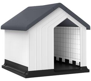 PawHut Casetta per Cani Piccoli e Mini da Esterno Impermeabile in Plastica con Finestra, 62x61x60 cm, Grigio | Aosom Italy