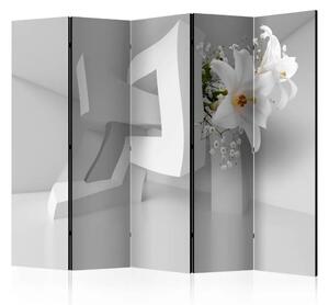 Paravento design Illusione Sfuggente II - fiori su sfondo bianco